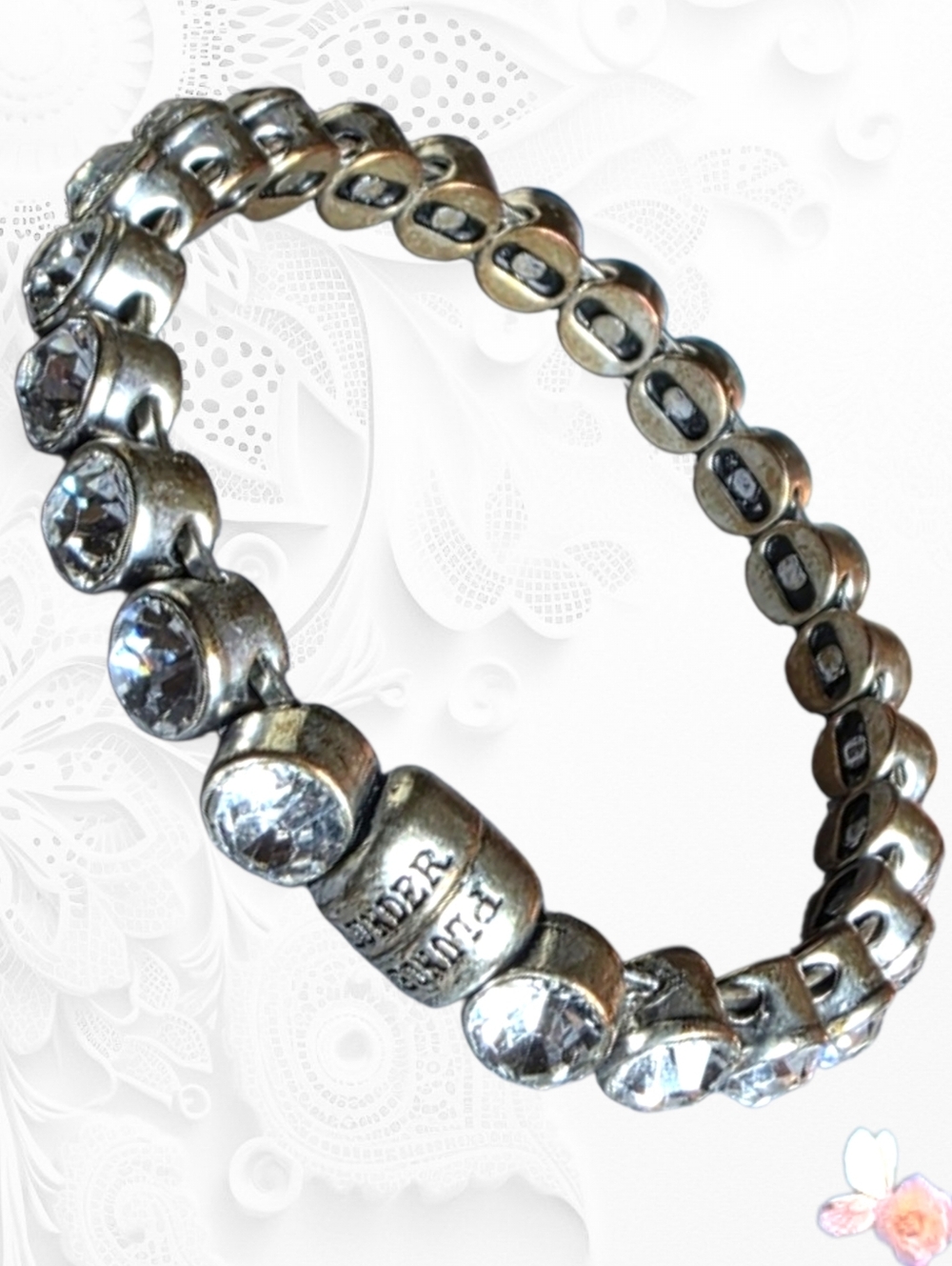 Plunder Rhinestone Bracelet Silver Tone Heavy Link Magnetic Clasp 7”